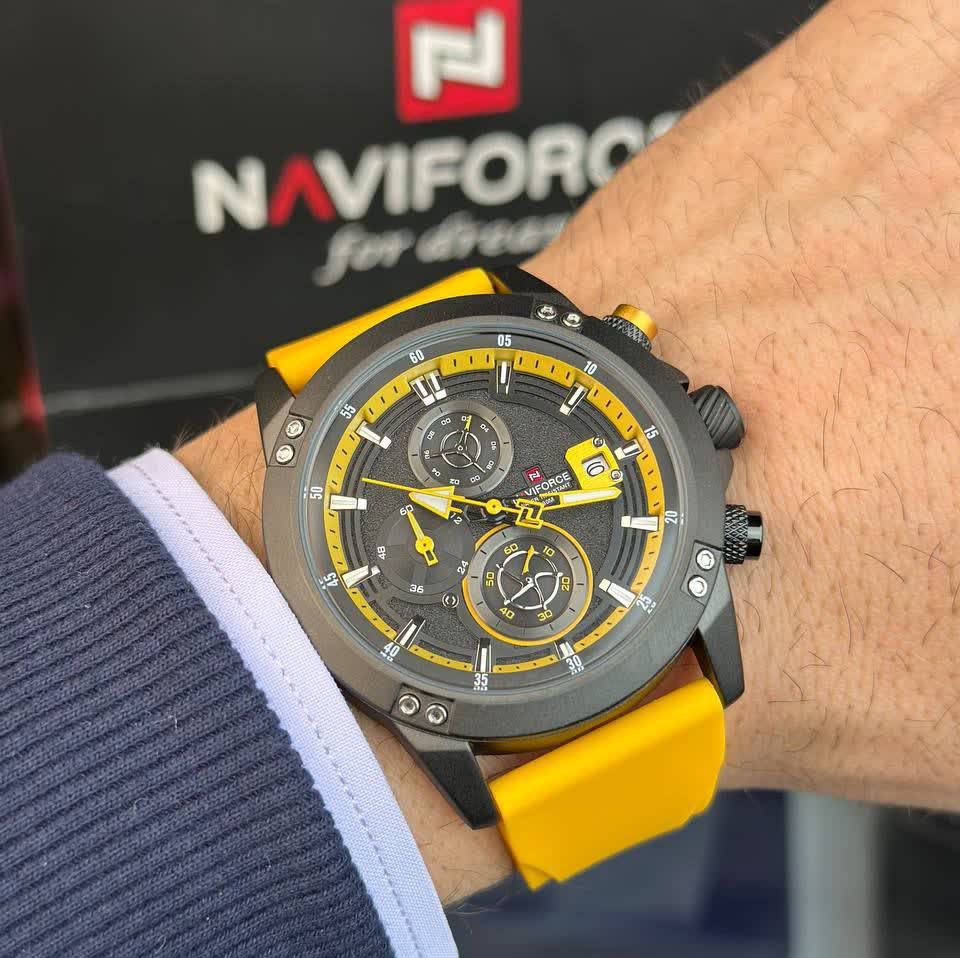 ساعت مچی نیوی فورس مردانه کرنوگراف NAVIFORCE مدل NF8033 بند طلایی + فول