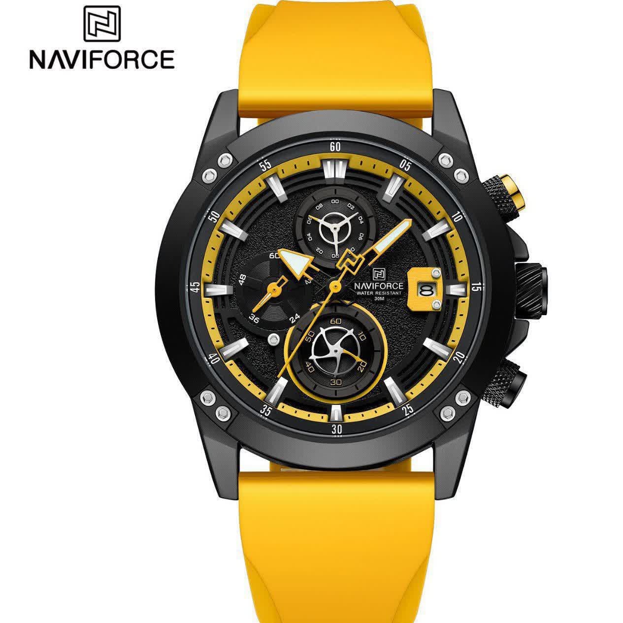 ساعت مچی نیوی فورس مردانه کرنوگراف NAVIFORCE مدل NF8033 بند طلایی + فول