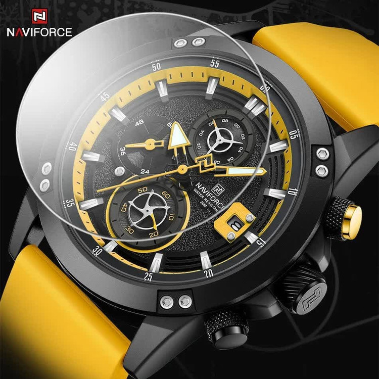 ساعت مچی نیوی فورس مردانه کرنوگراف NAVIFORCE مدل NF8033 بند طلایی + فول