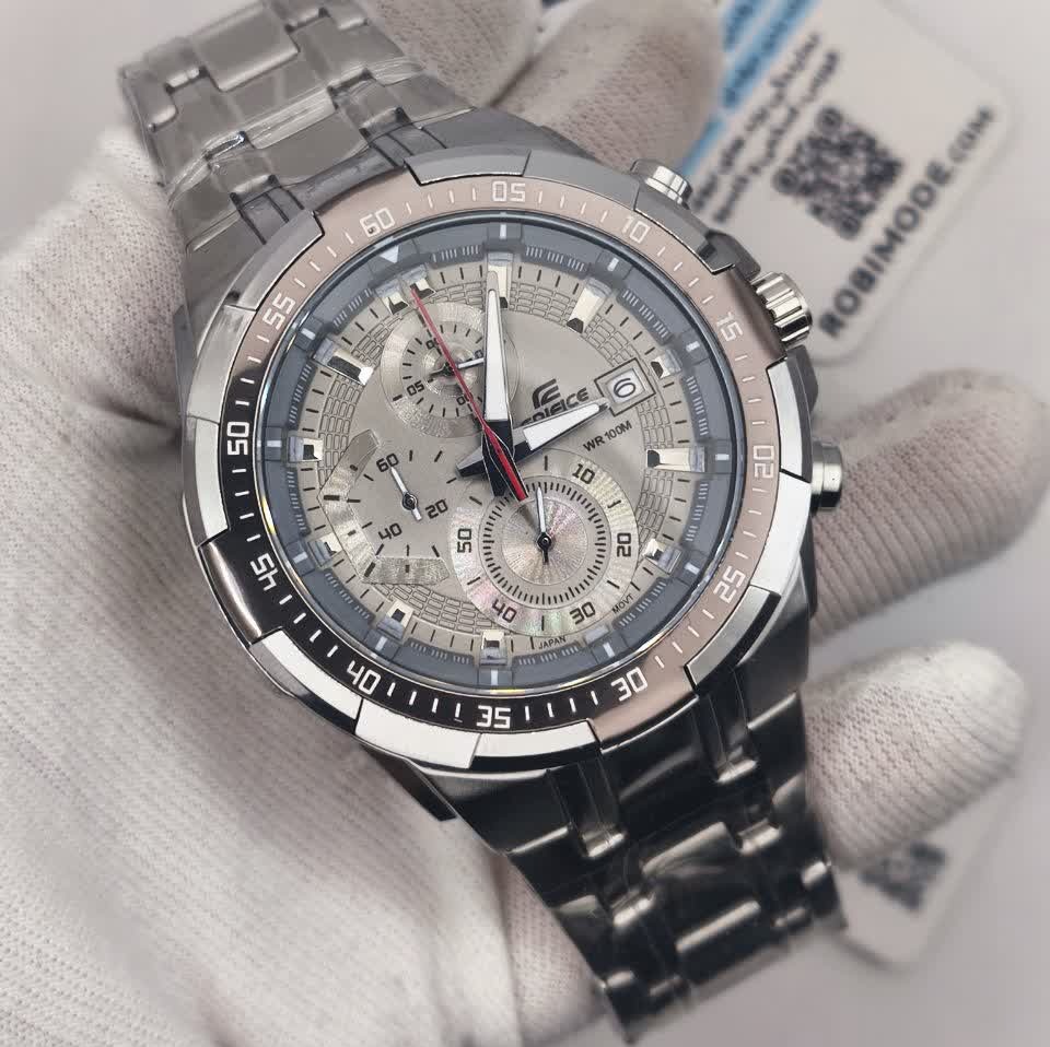 ساعت مچی سه موتوره مردانه کاسیو ادیفایس CASIO EDIFICE صفحه طوسی موتور ژاپن