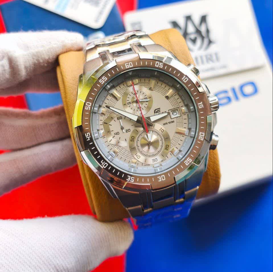 ساعت مچی سه موتوره مردانه کاسیو ادیفایس CASIO EDIFICE صفحه طوسی موتور ژاپن