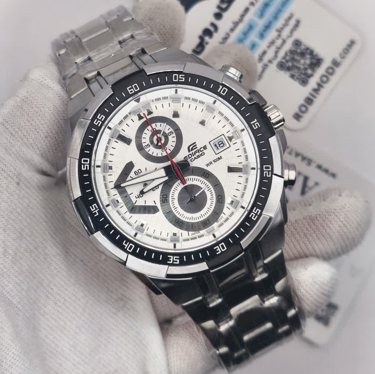 ساعت مچی سه موتوره مردانه کاسیو ادیفایس CASIO EDIFICE صفحه سفید موتور ژاپن