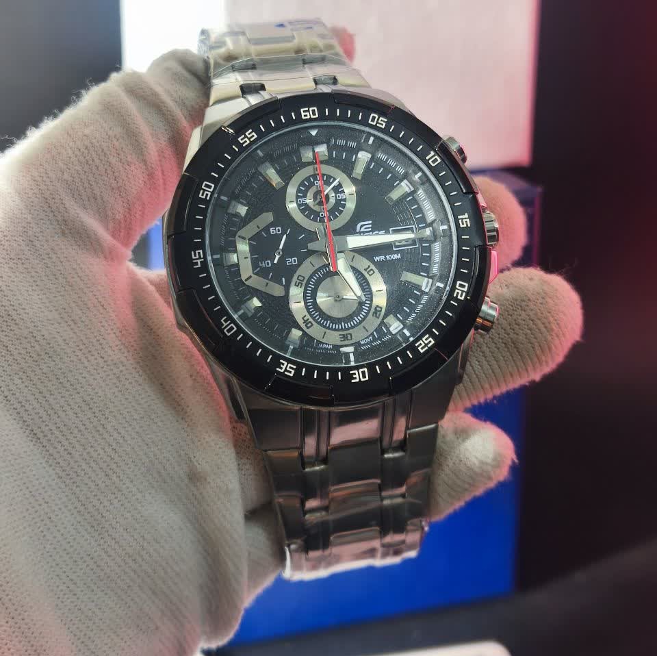 ساعت مچی سه موتوره مردانه کاسیو ادیفایس CASIO EDIFICE صفحه مشکی موتور ژاپن