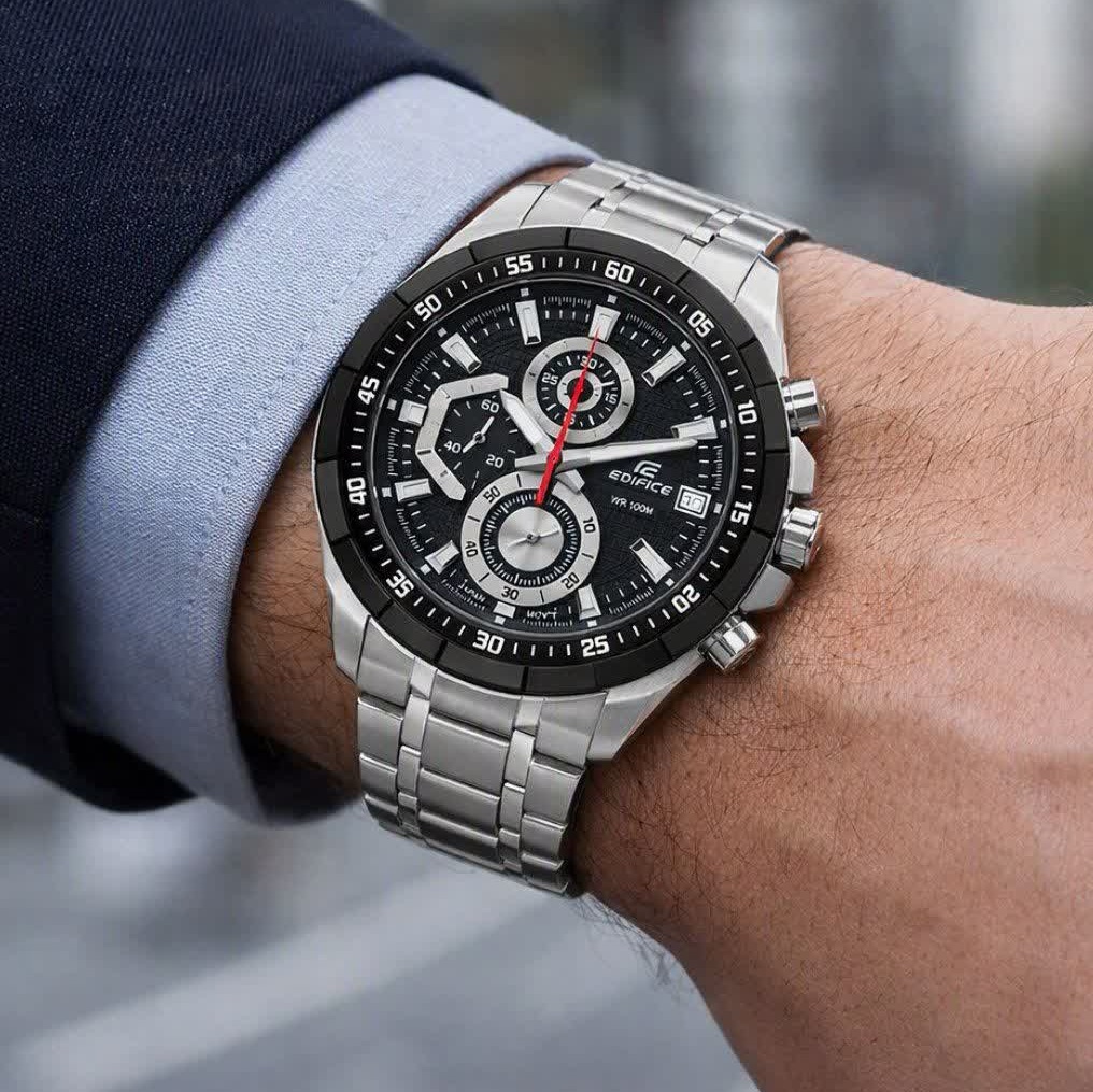 ساعت مچی سه موتوره مردانه کاسیو ادیفایس CASIO EDIFICE صفحه مشکی موتور ژاپن