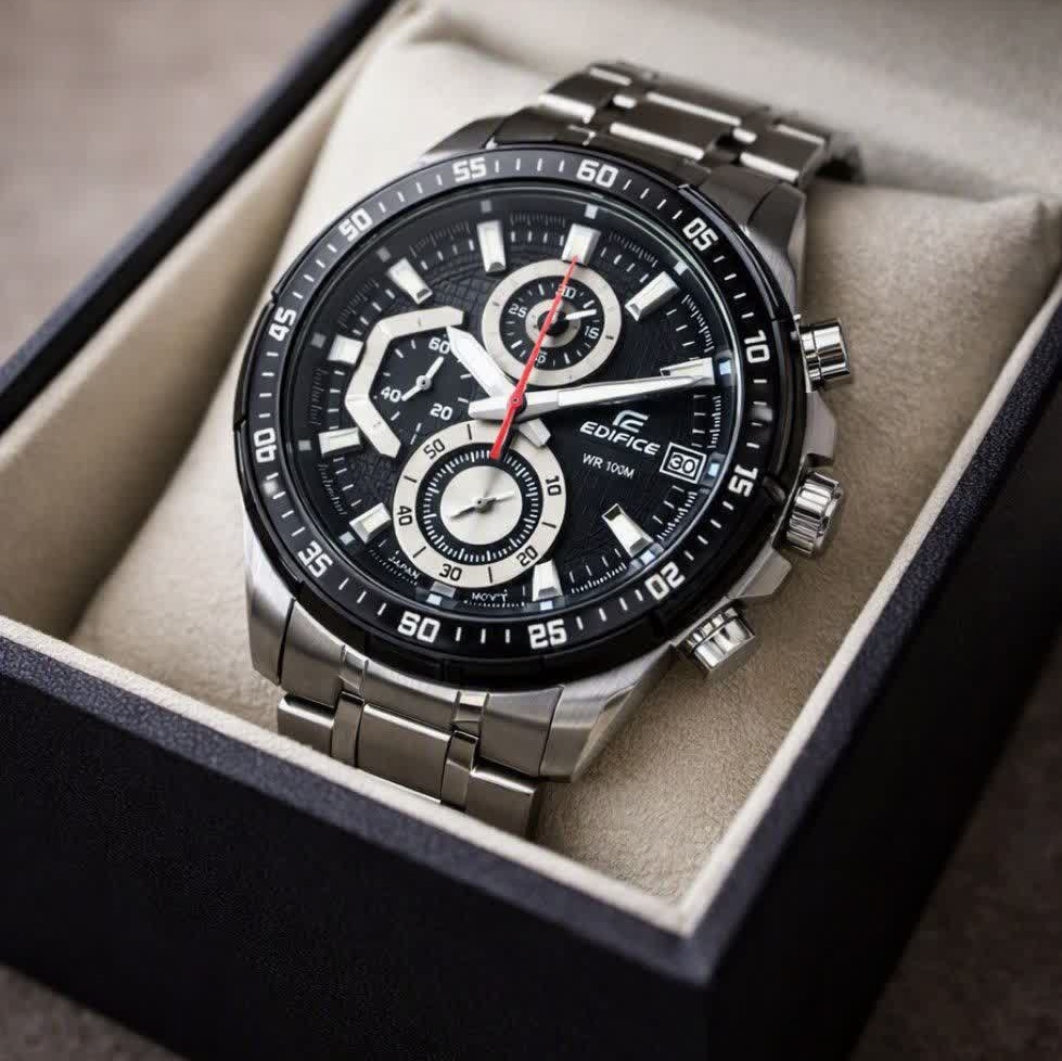 ساعت مچی سه موتوره مردانه کاسیو ادیفایس CASIO EDIFICE صفحه مشکی موتور ژاپن