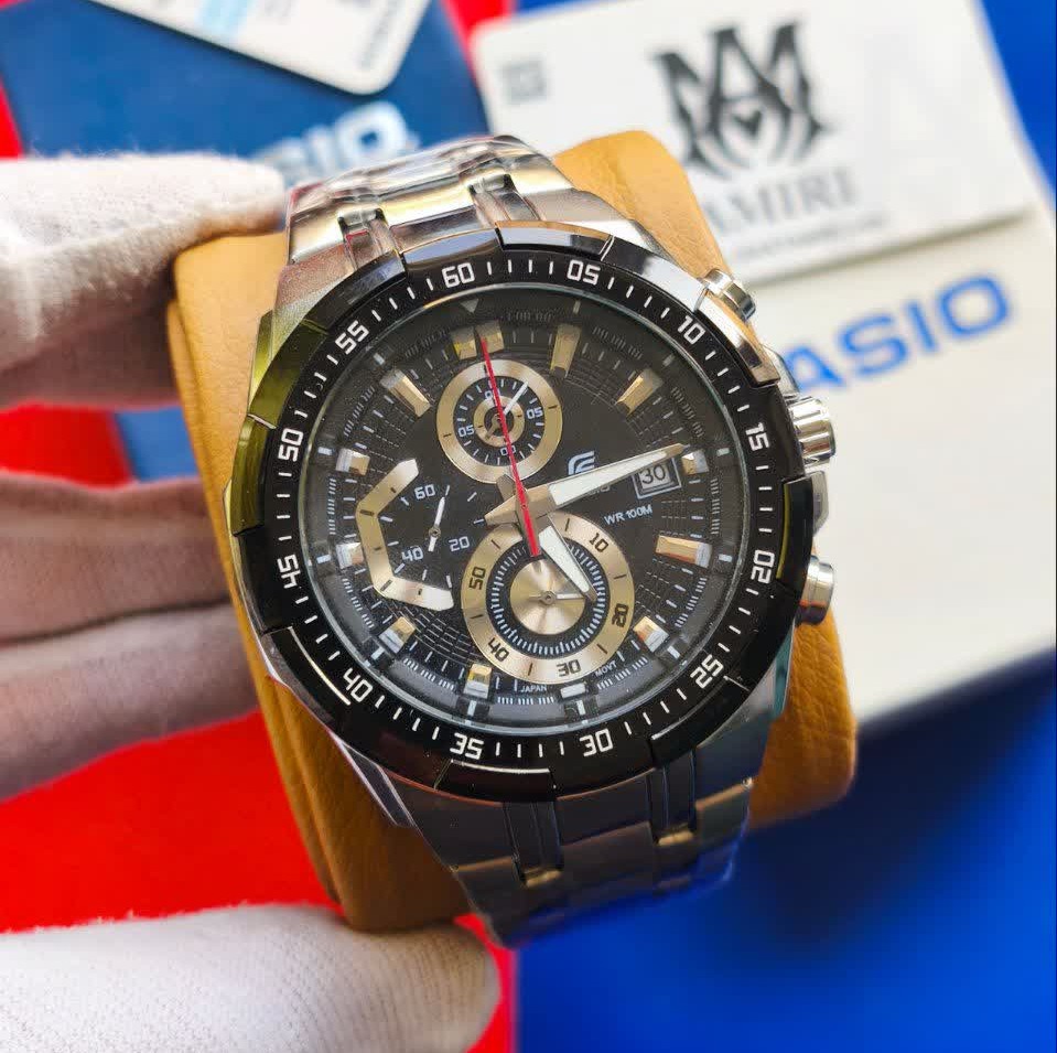 ساعت مچی سه موتوره مردانه کاسیو ادیفایس CASIO EDIFICE صفحه مشکی موتور ژاپن