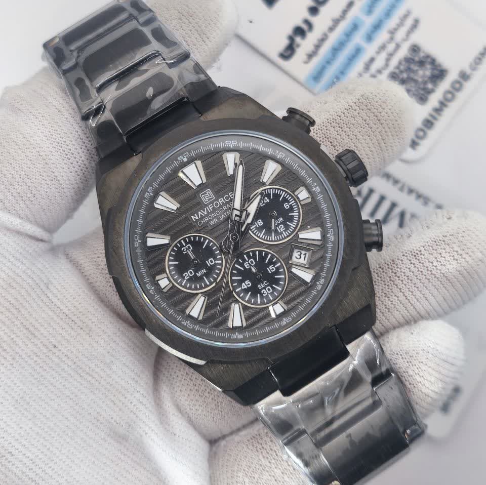 ساعت مچی نیوی فورس مردانه کرنوگراف NAVIFORCE مدل NF8081 مشکی متالیک + فول