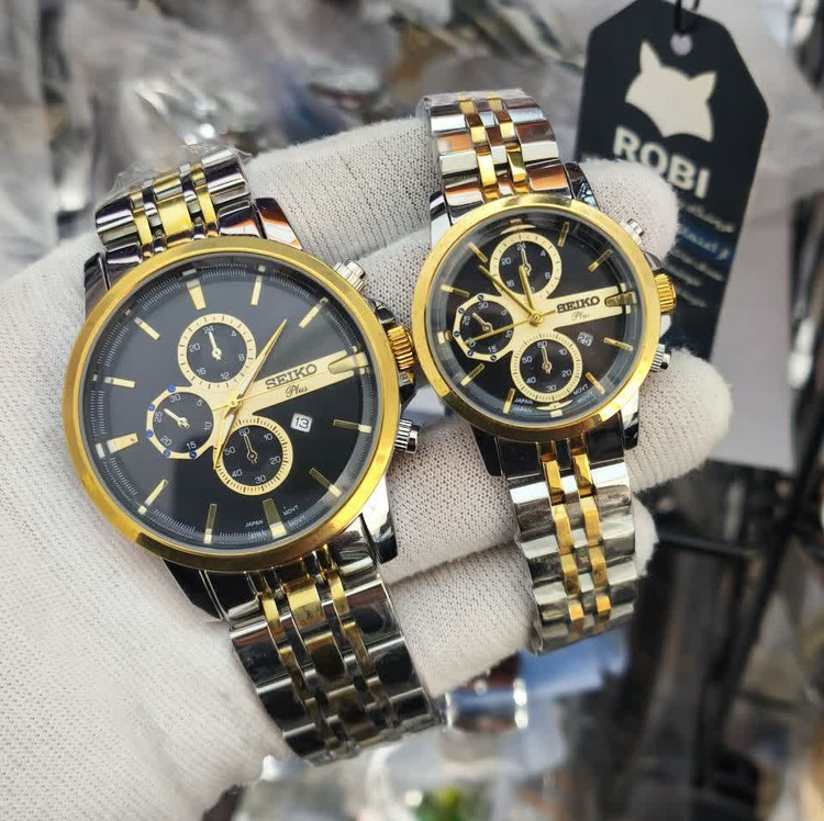 ست ساعت مچی مردانه و زنانه سیکو SEIKO موتور ژاپن صفحه مشکی