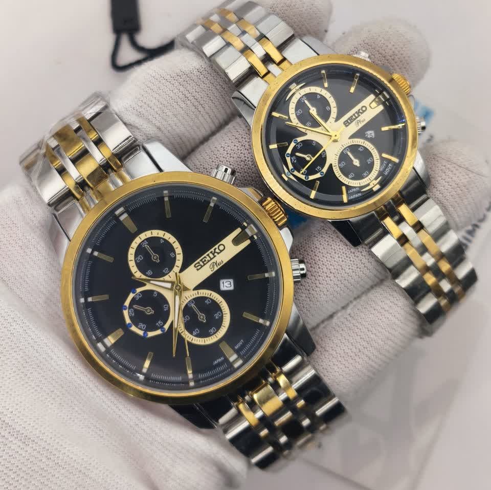 ست ساعت مچی مردانه و زنانه سیکو SEIKO موتور ژاپن صفحه مشکی