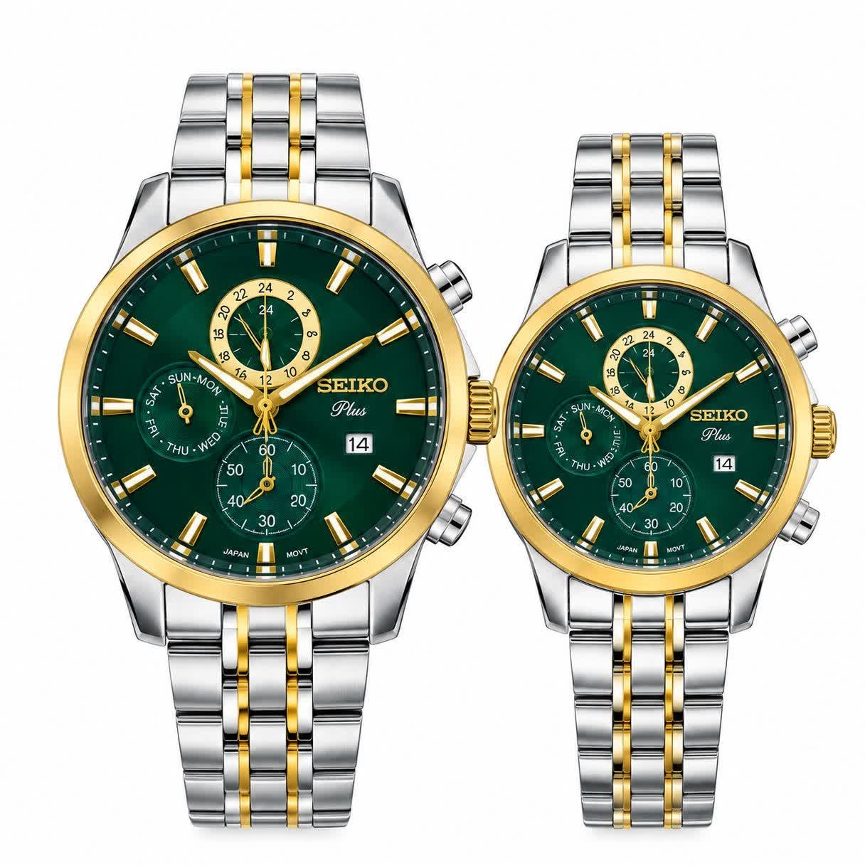 ست ساعت مچی مردانه و زنانه سیکو SEIKO موتور ژاپن صفحه سبز