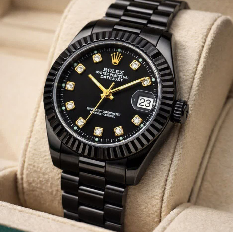 ست ساعت مچی زنانه و مردانه رولکس ROLEX فول بلک دو تقویمه