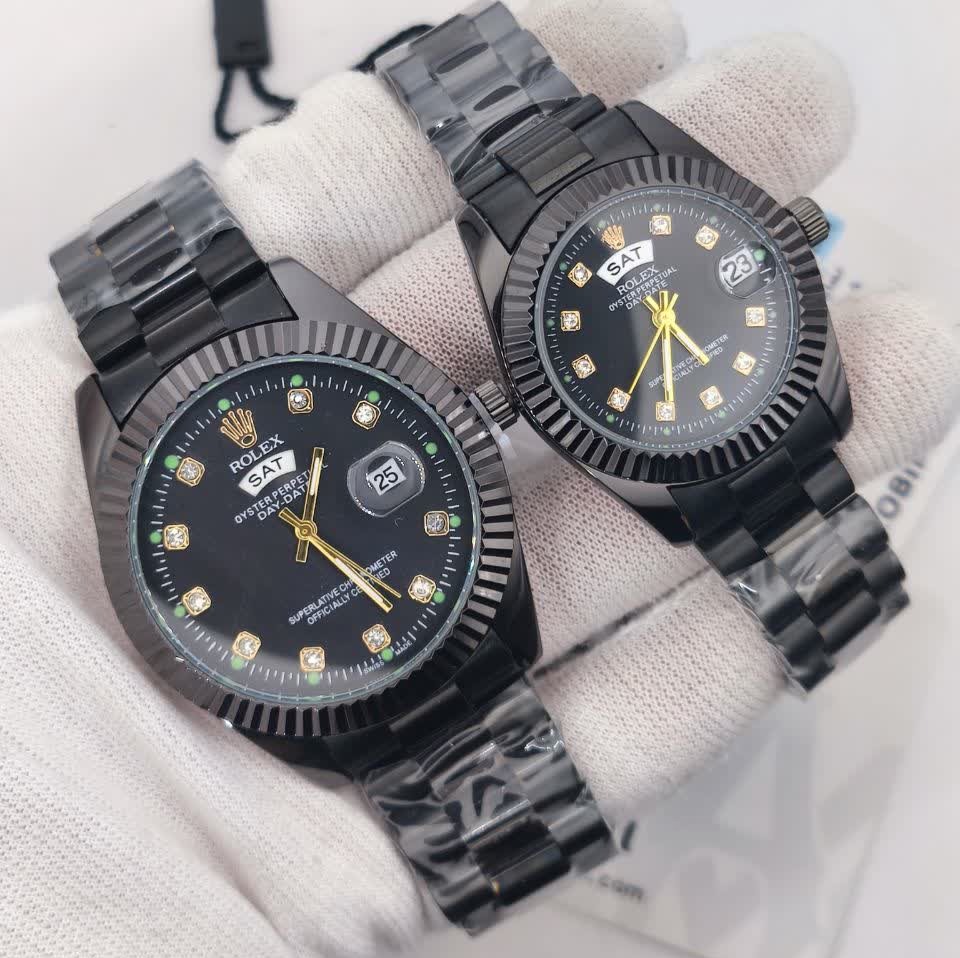 ست ساعت مچی زنانه و مردانه رولکس ROLEX فول بلک دو تقویمه