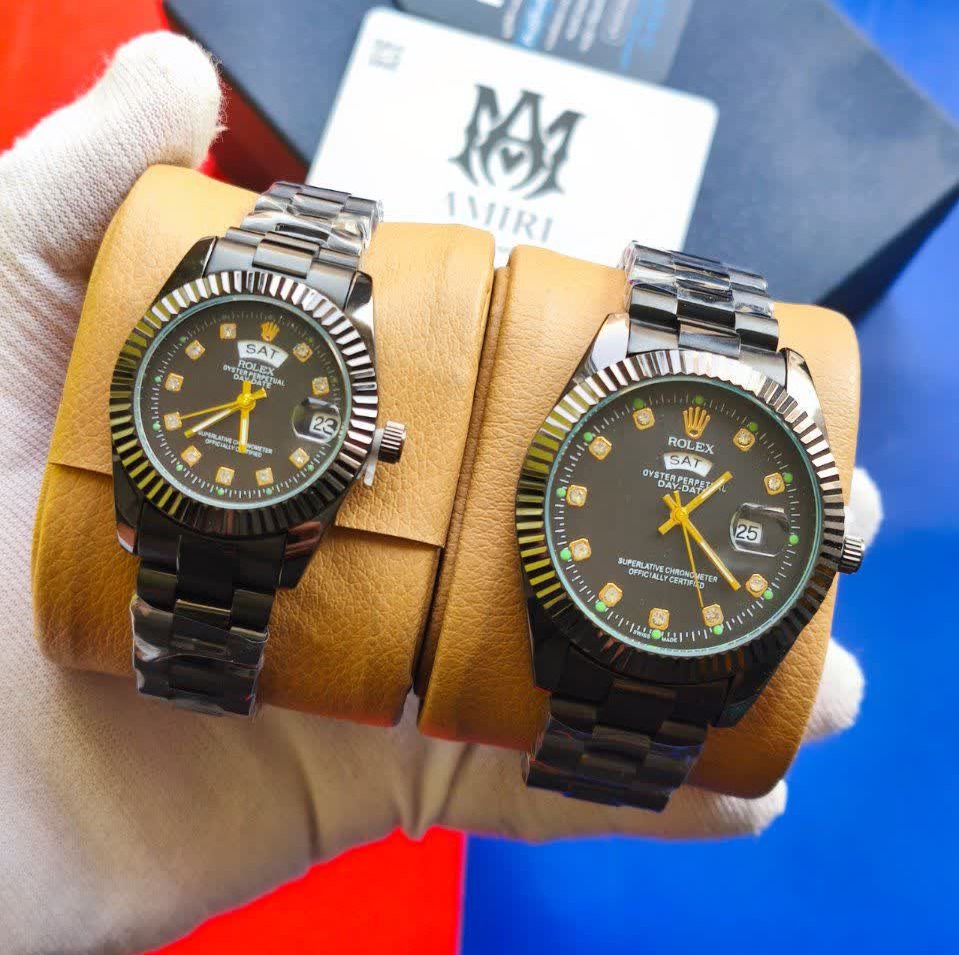 ست ساعت مچی زنانه و مردانه رولکس ROLEX فول بلک دو تقویمه