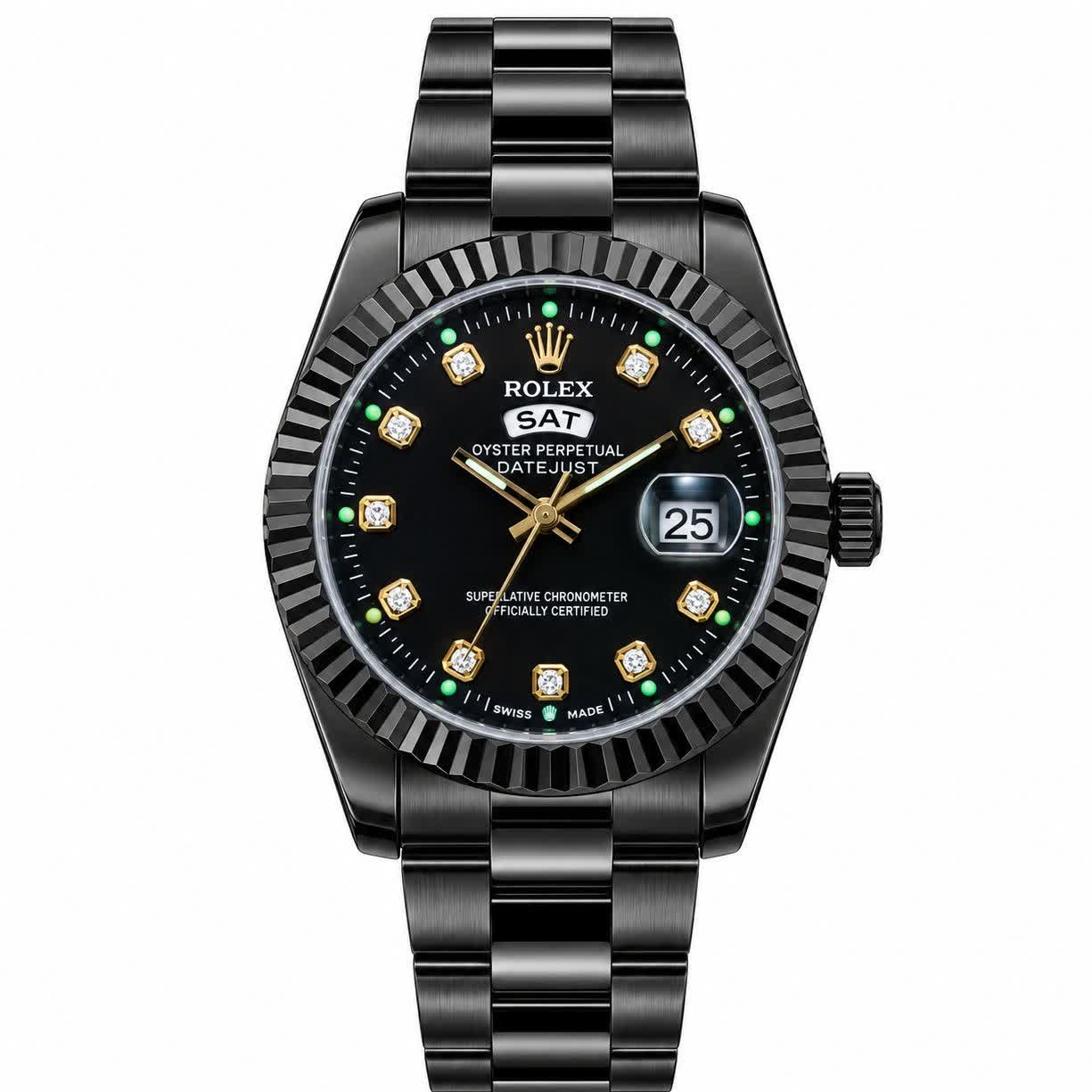 ساعت مچی مردانه رولکس ROLEX فول بلک دو تقویمه