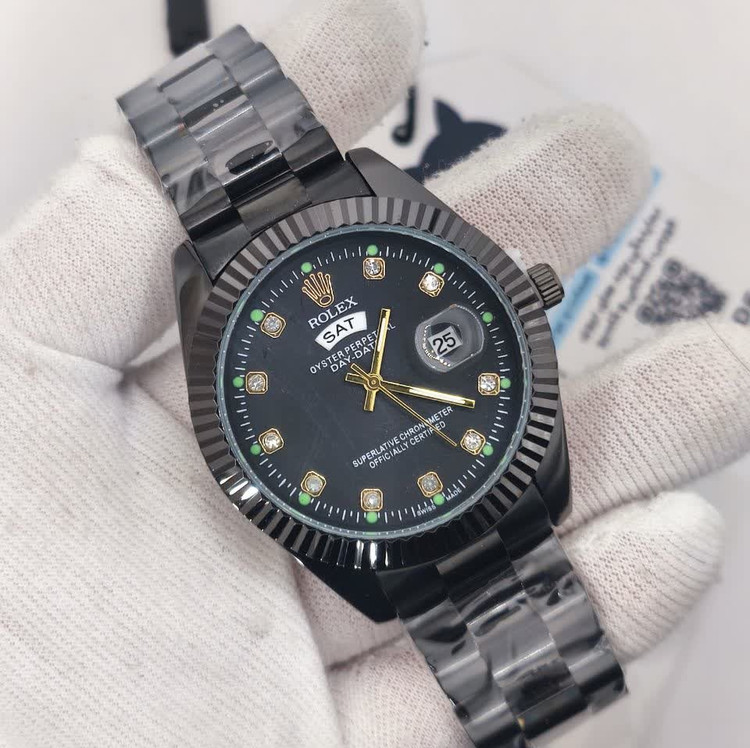 ساعت مچی مردانه رولکس ROLEX فول بلک دو تقویمه