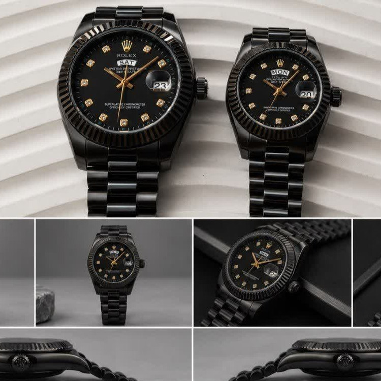 ساعت مچی زنانه رولکس ROLEX فول بلک دو تقویمه