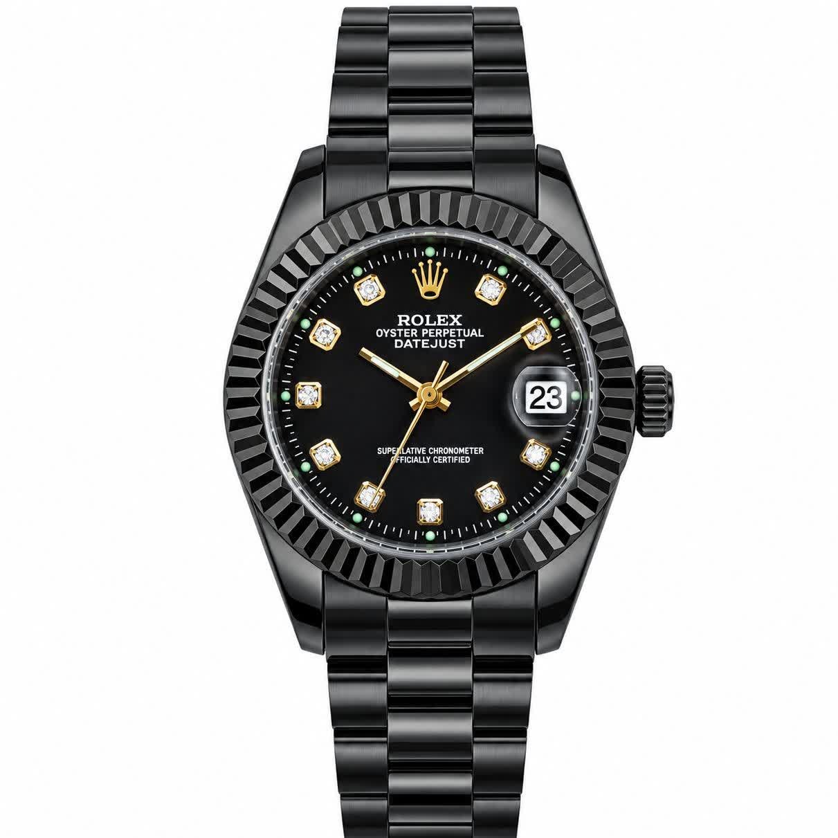 ساعت مچی زنانه رولکس ROLEX فول بلک دو تقویمه