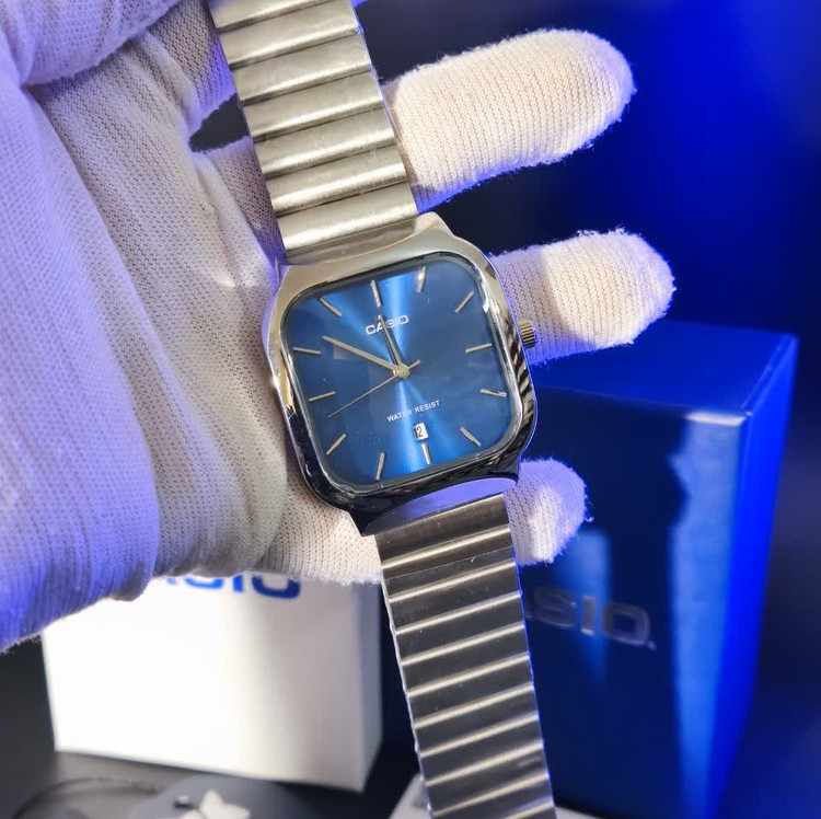 ساعت مچی مردانه کاسیو اولدمانی تری AAA CASIO موتور ژاپنی صفحه آبی + فول پک