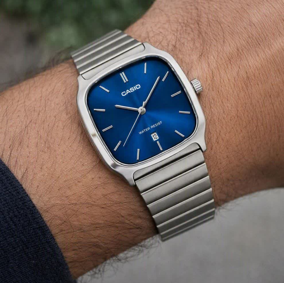 ساعت مچی مردانه کاسیو اولدمانی تری AAA CASIO موتور ژاپنی صفحه آبی + فول پک