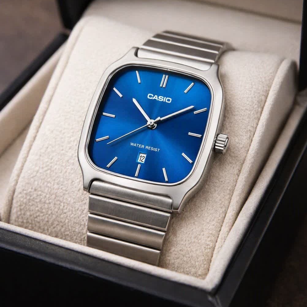 ساعت مچی مردانه کاسیو اولدمانی تری AAA CASIO موتور ژاپنی صفحه آبی + فول پک