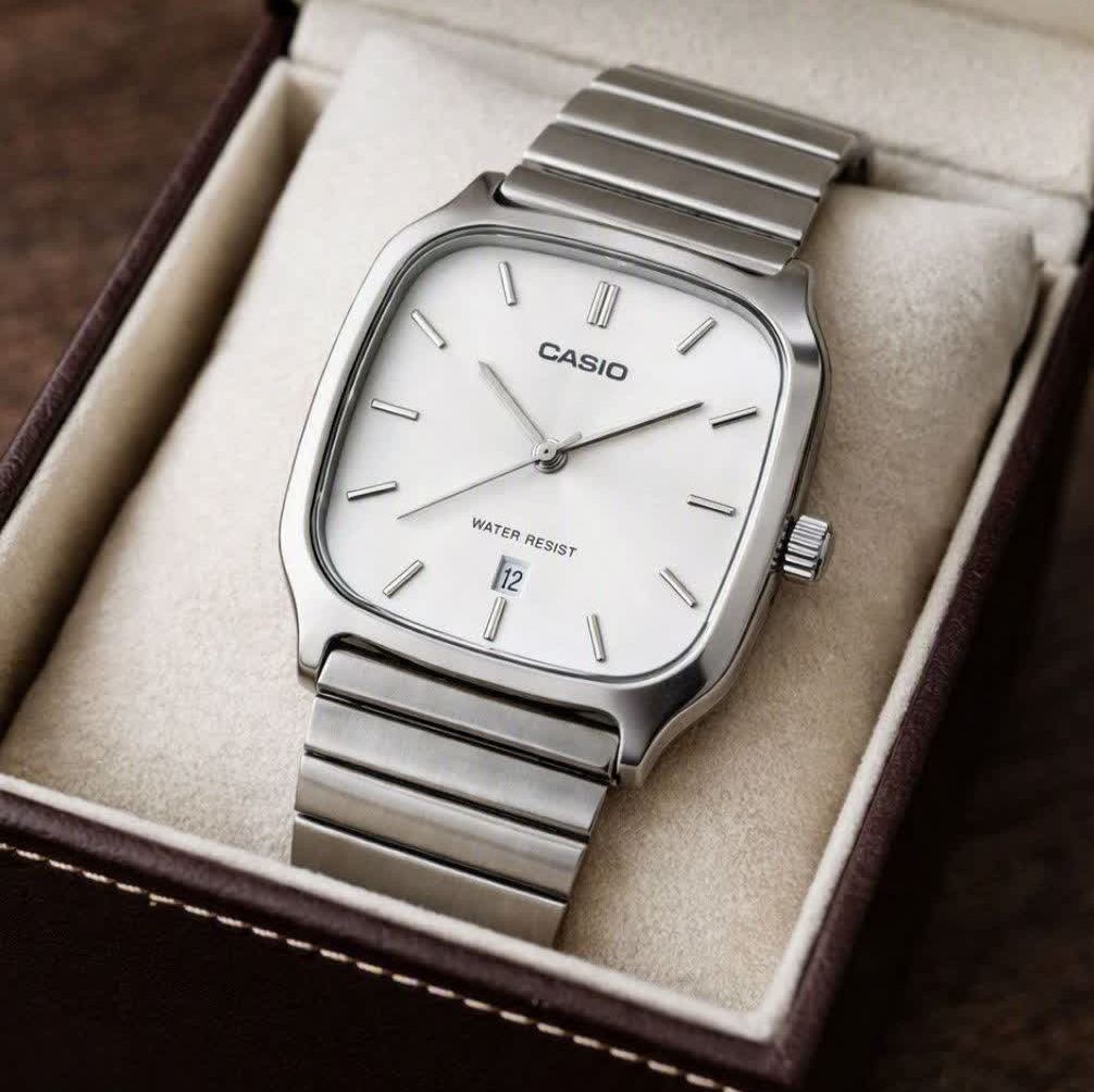 ساعت مچی مردانه کاسیو اولدمانی تری AAA CASIO موتور ژاپنی صفحه سفید + فول پک