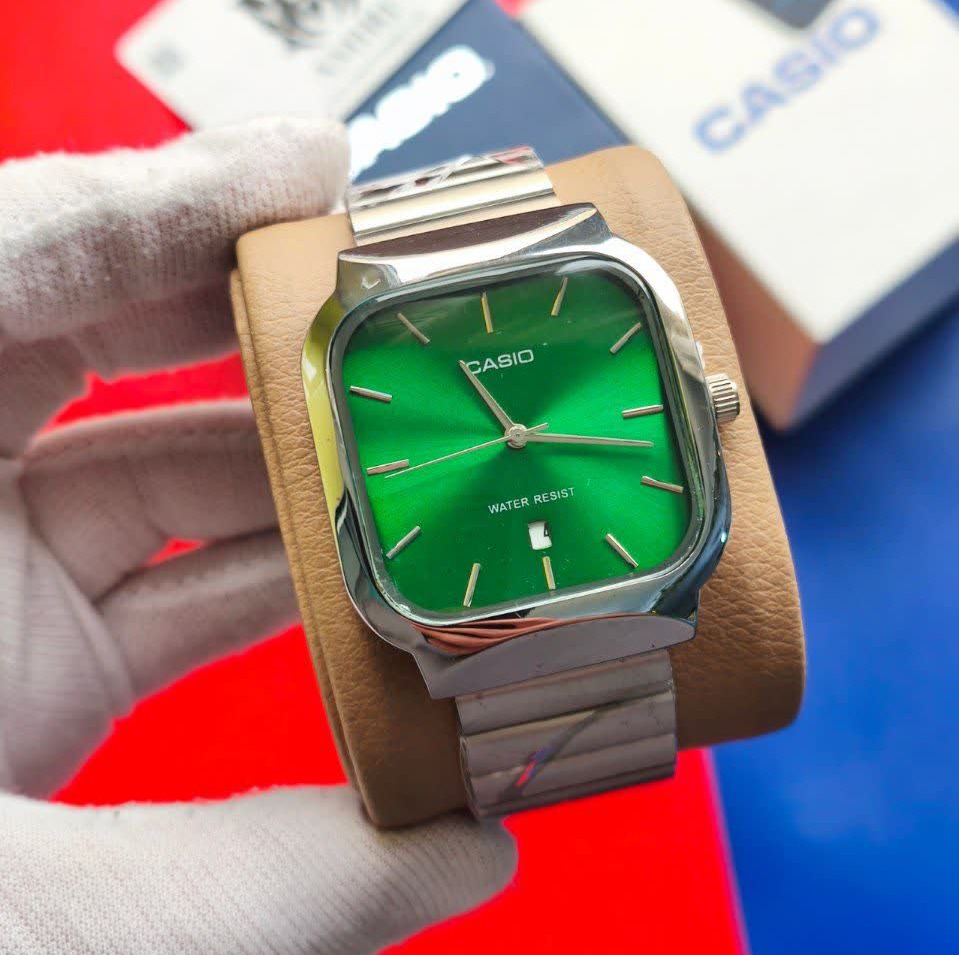 ساعت مچی مردانه کاسیو اولدمانی تری AAA CASIO موتور ژاپنی صفحه سبز + فول پک