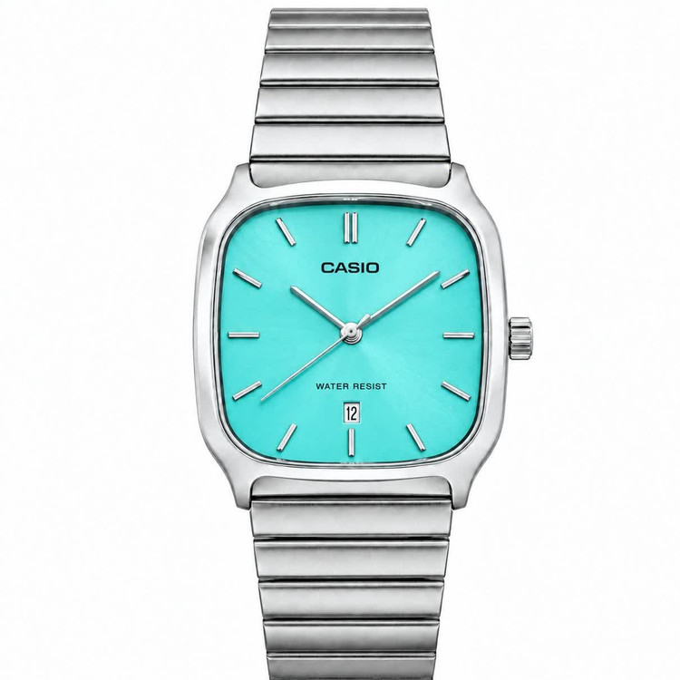 ساعت مچی مردانه کاسیو اولدمانی تری AAA CASIO موتور ژاپنی صفحه فیروزه ای + فول پک