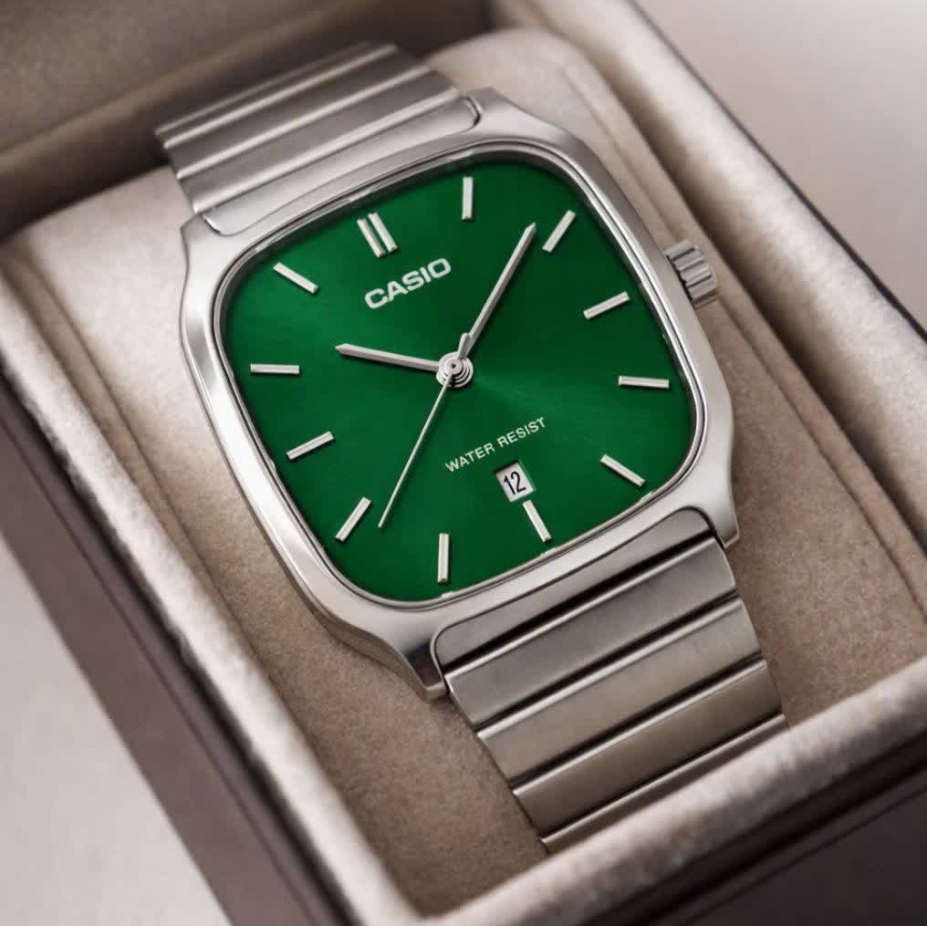 ساعت مچی مردانه کاسیو اولدمانی تری AAA CASIO موتور ژاپنی صفحه سبز + فول پک