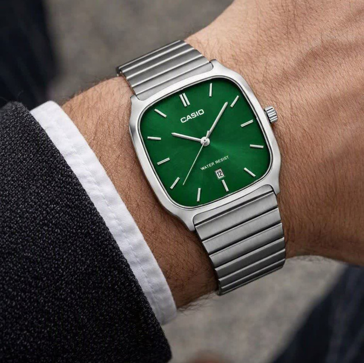 ساعت مچی مردانه کاسیو اولدمانی تری AAA CASIO موتور ژاپنی صفحه سبز + فول پک