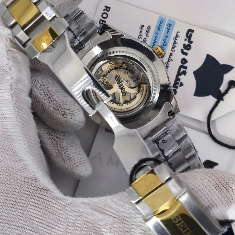ساعت مچی اتوماتیک مردانه سیکو پنج SEIKO 5 نقره ای طلایی صفحه مشکی