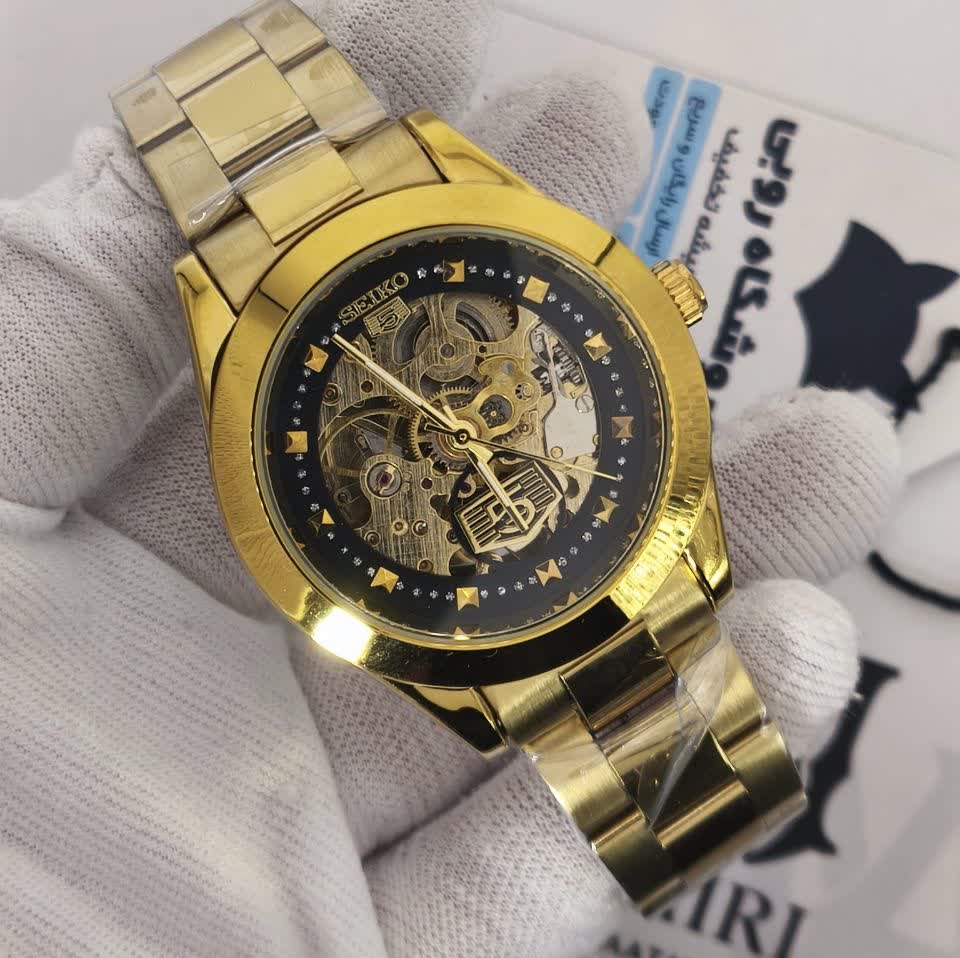 ساعت مچی اتوماتیک مردانه سیکو پنج SEIKO 5 طلایی مشکی