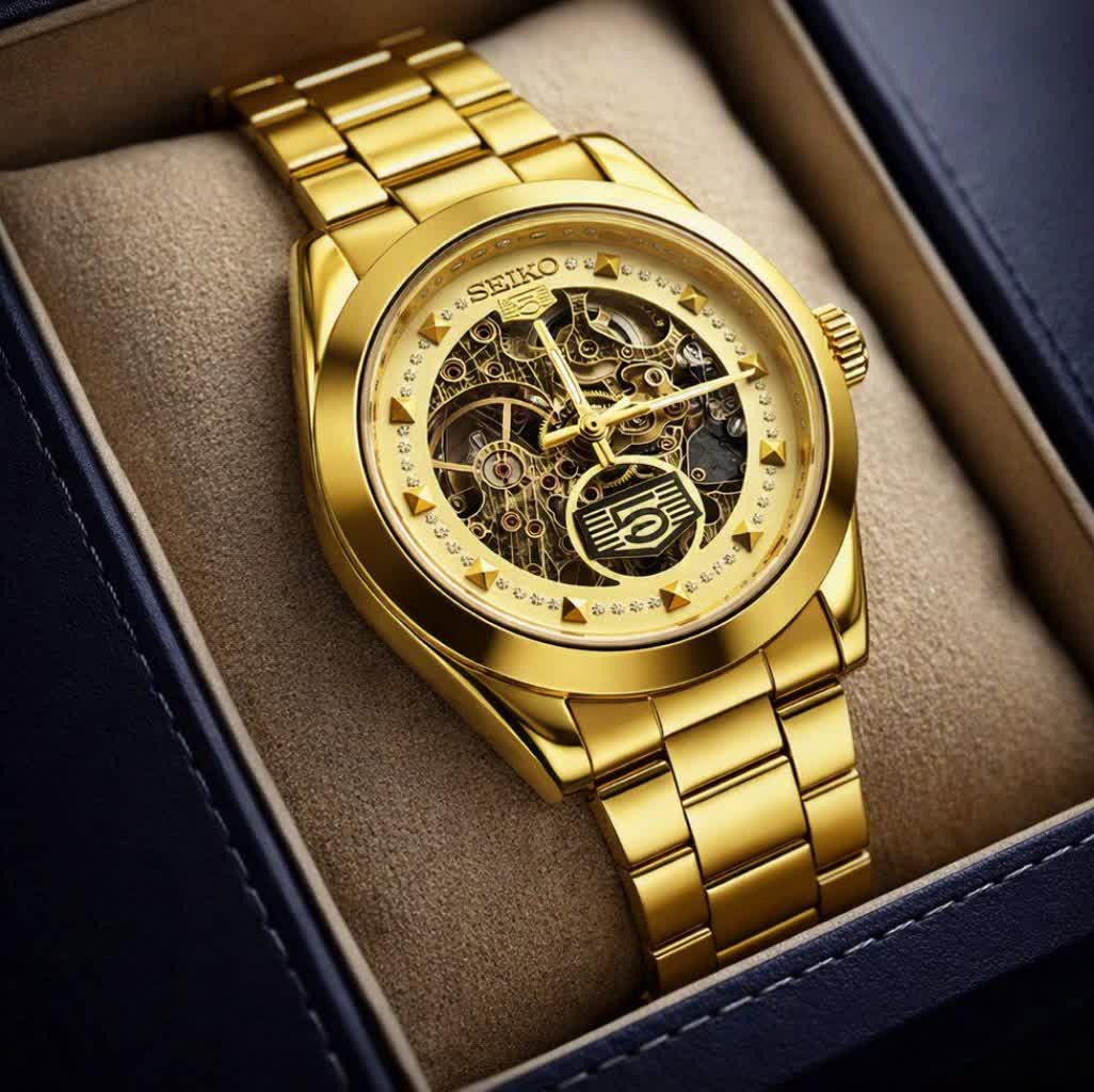 ست ساعت مچی اتوماتیک زنانه و مردانه سیکو پنج SEIKO 5 تمام طلایی