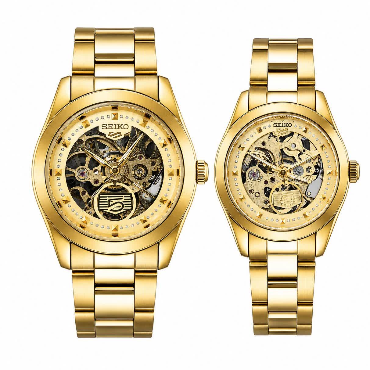ست ساعت مچی اتوماتیک زنانه و مردانه سیکو پنج SEIKO 5 تمام طلایی