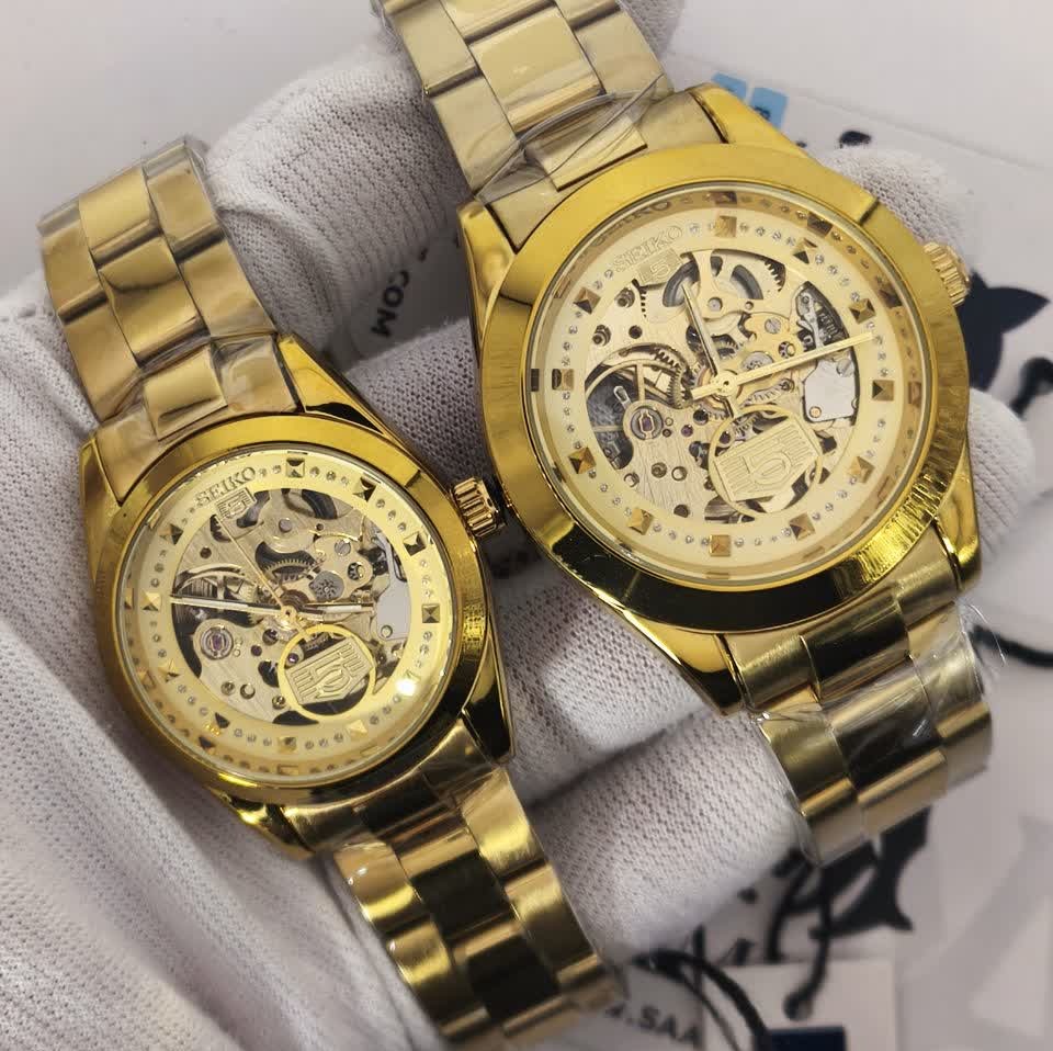 ست ساعت مچی اتوماتیک زنانه و مردانه سیکو پنج SEIKO 5 تمام طلایی