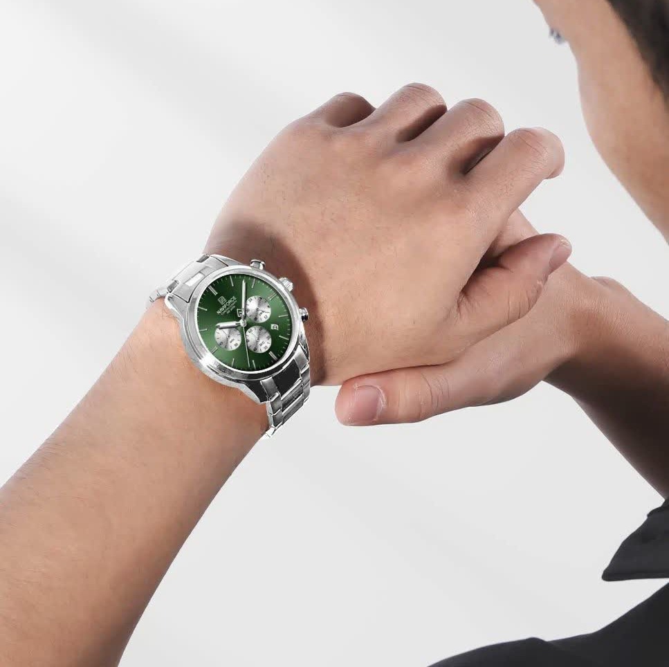 ساعت مچی نیوی فورس مردانه کرنوگراف NAVIFORCE مدل NF8076 صفحه سبز