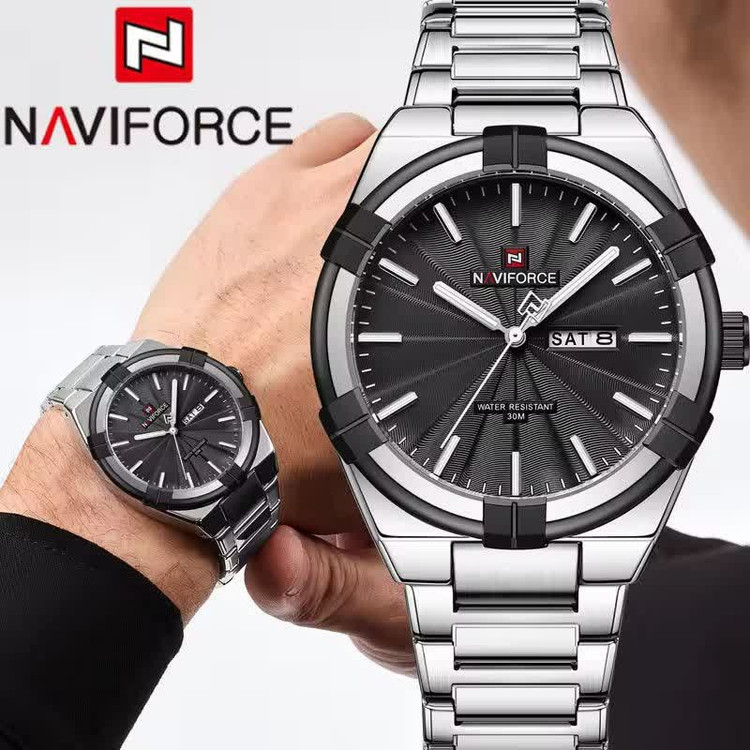 ساعت مچی نیوی فورس مردانه NAVIFORCE مدل NF9218 صفحه مشکی