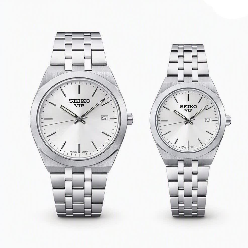 ست ساعت مچی مردانه و زنانه سیکو SEIKO موتور ژاپن صفحه سفید با اصالت