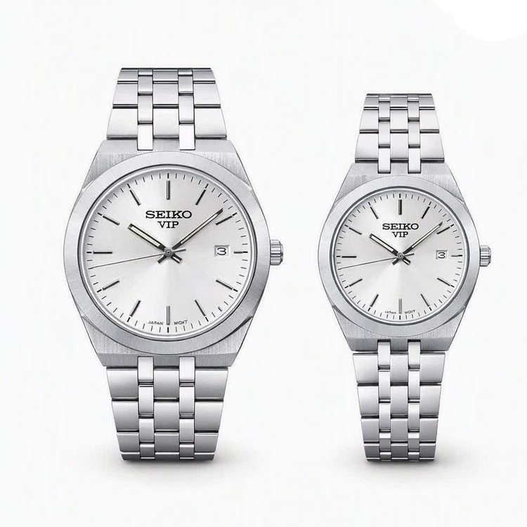 ست ساعت مچی مردانه و زنانه سیکو SEIKO موتور ژاپن صفحه سفید با اصالت