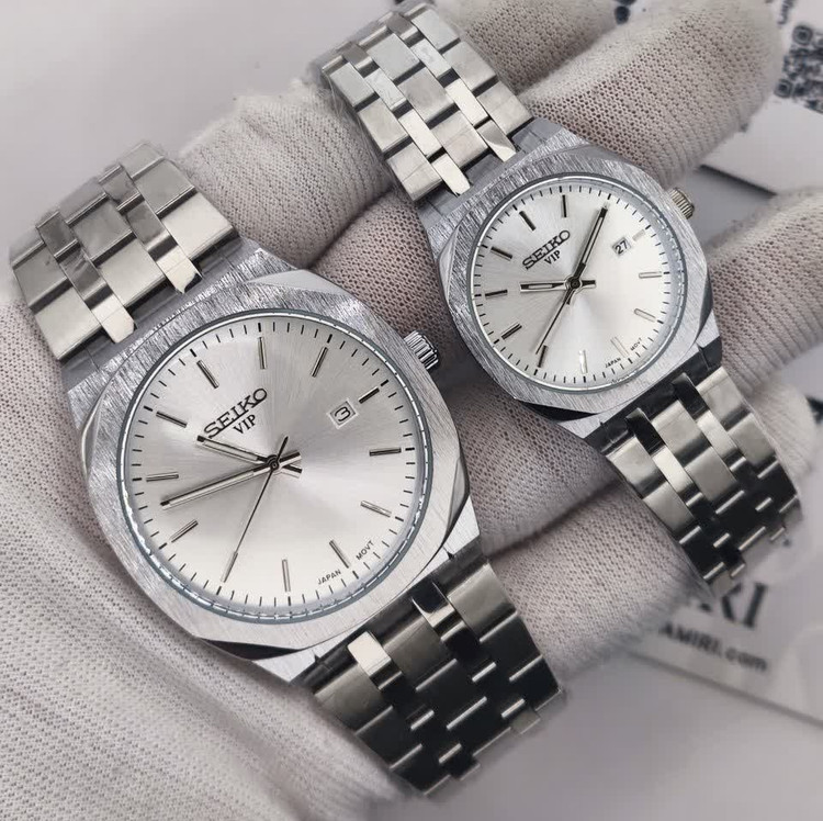 ست ساعت مچی مردانه و زنانه سیکو SEIKO موتور ژاپن صفحه سفید با اصالت
