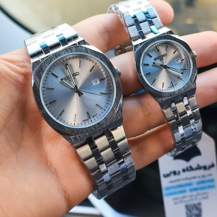 ست ساعت مچی مردانه و زنانه سیکو SEIKO موتور ژاپن صفحه سفید با اصالت