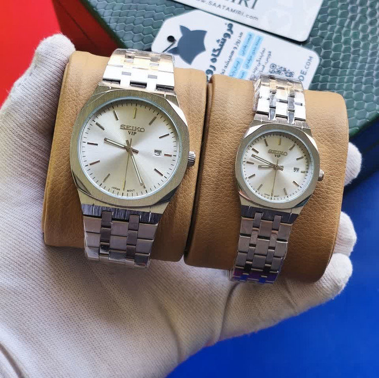 ست ساعت مچی مردانه و زنانه سیکو SEIKO موتور ژاپن صفحه سفید با اصالت