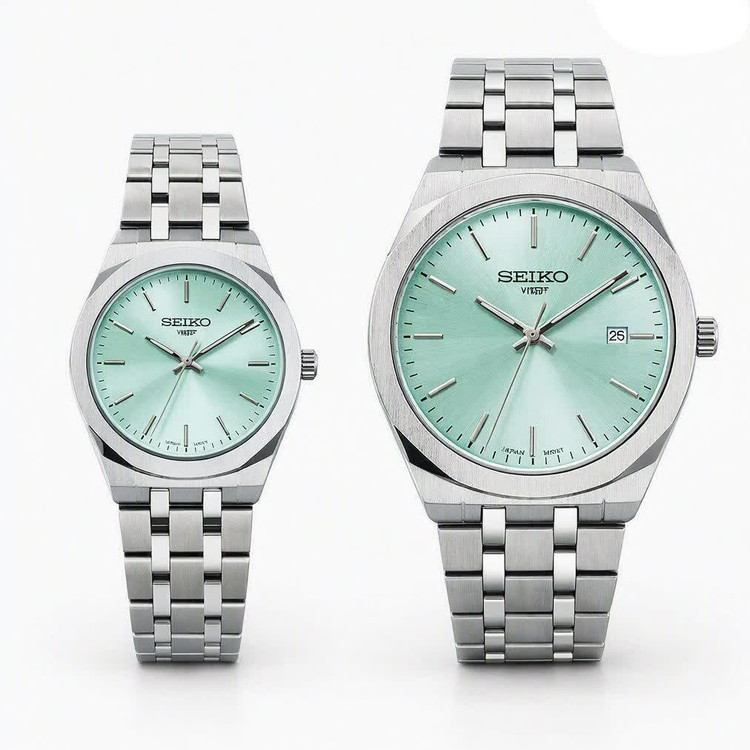 ست ساعت مچی مردانه و زنانه سیکو SEIKO موتور ژاپن صفحه فیروزه با اصالت