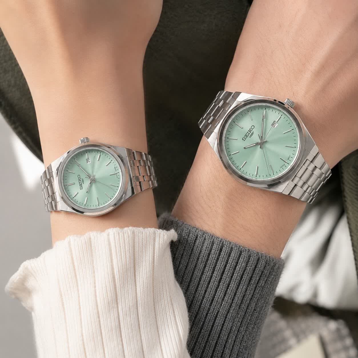 ست ساعت مچی مردانه و زنانه سیکو SEIKO موتور ژاپن صفحه فیروزه با اصالت