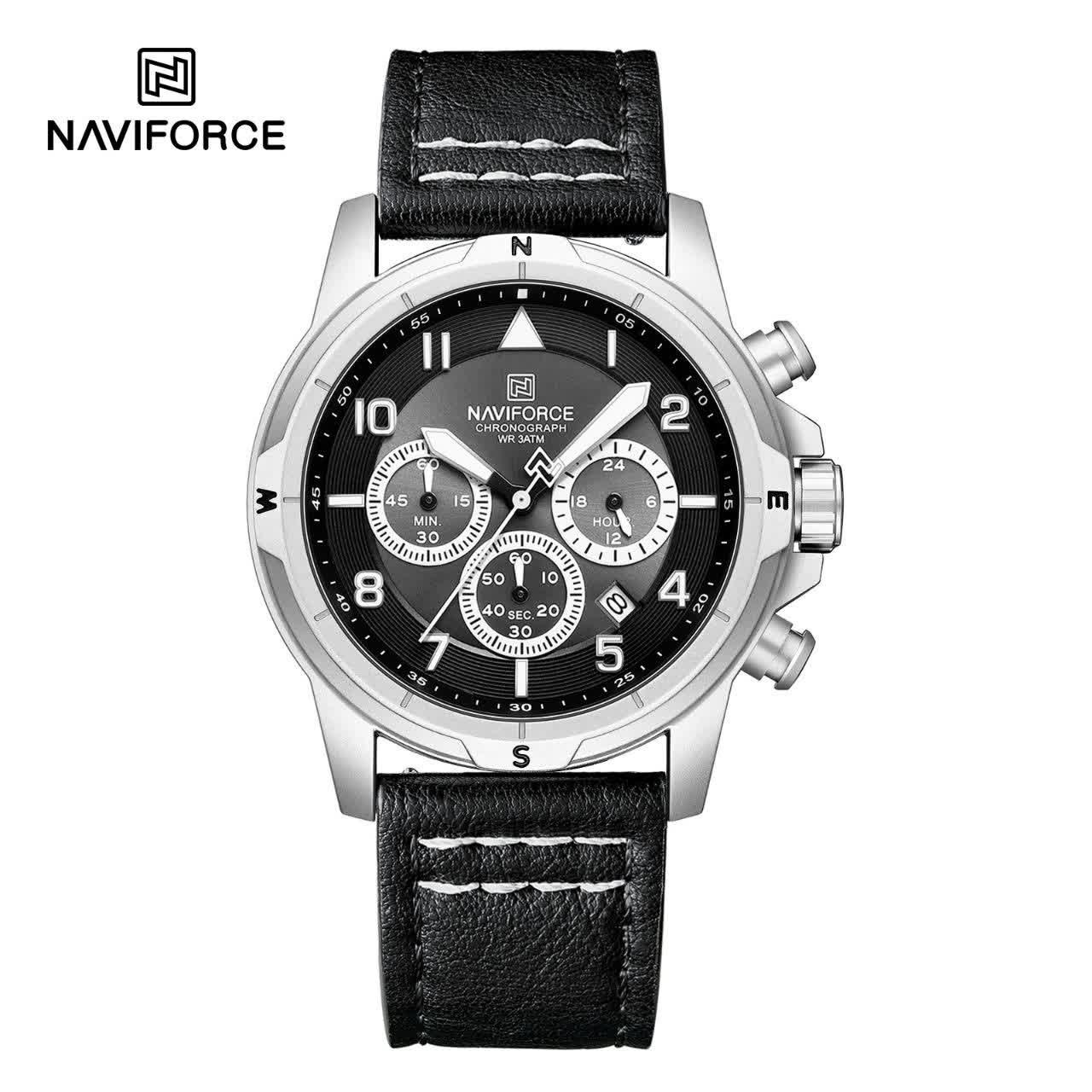 ساعت مچی نیوی فورس مردانه کرنوگراف NAVIFORCE مدل NF8077 بند مشکی