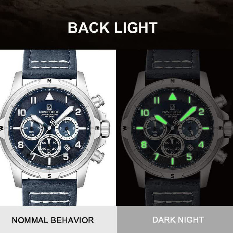 ساعت مچی نیوی فورس مردانه کرنوگراف NAVIFORCE مدل NF8077 بند مشکی