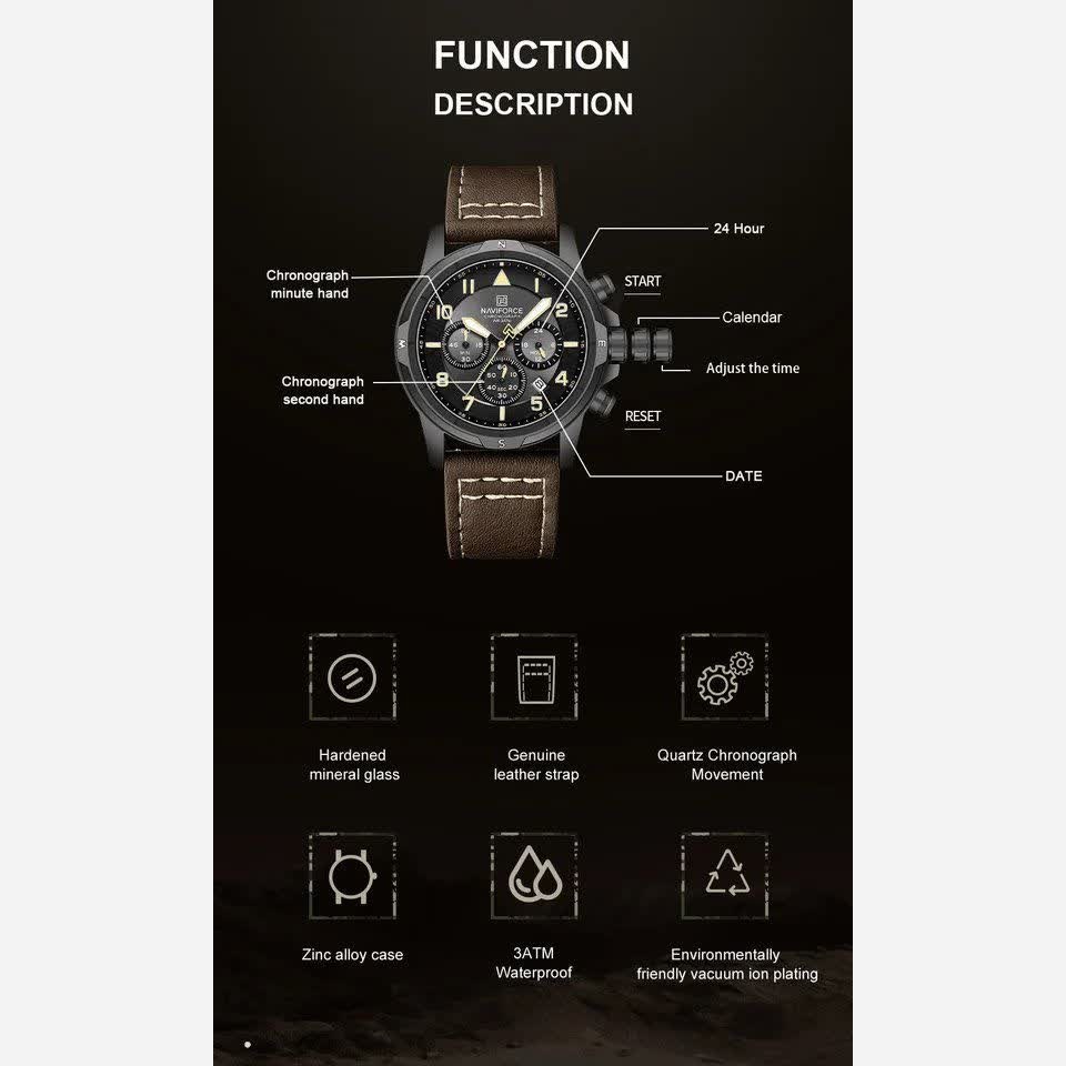 ساعت مچی نیوی فورس مردانه کرنوگراف NAVIFORCE مدل NF8077 بند مشکی