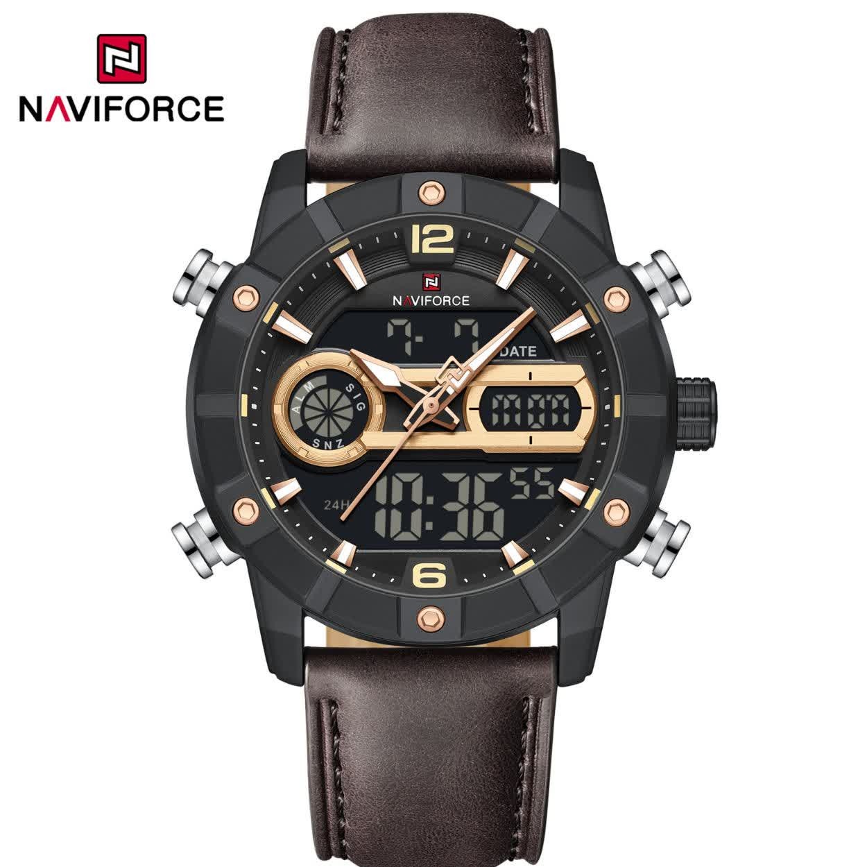 ساعت مچی نیوی فورس عقربه ای و دیجیتال مردانه NAVIFORCE مدل NF9263 بند قهوه ای