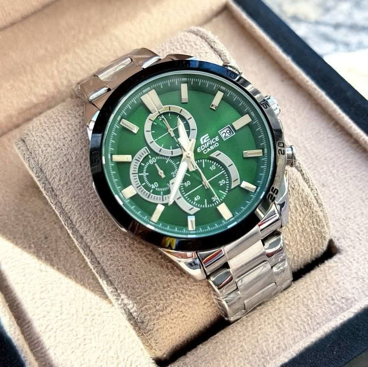 ساعت مچی مردانه کاسیو ادیفایس سه زمانه CASIO EDIFICE صفحه سبز + جعبه