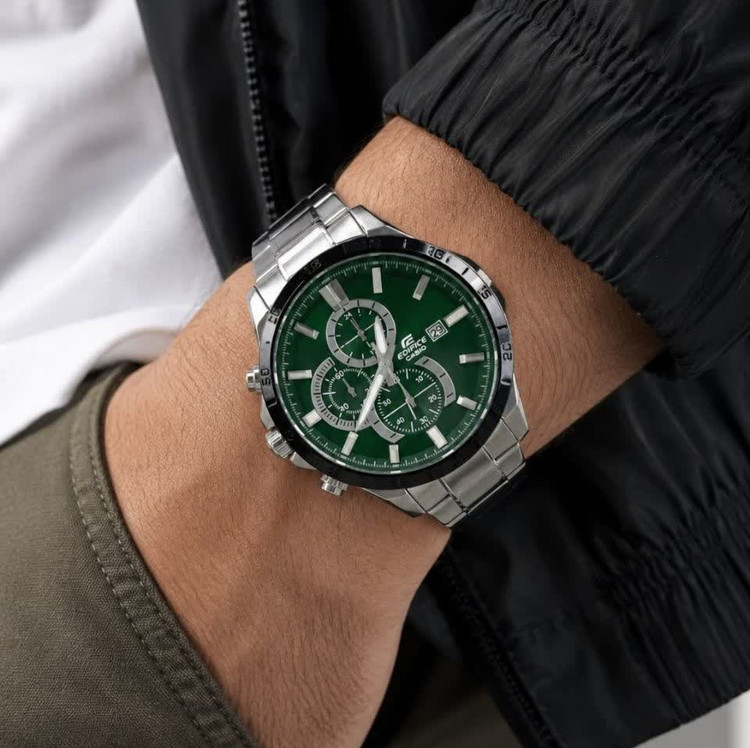 ساعت مچی مردانه کاسیو ادیفایس سه زمانه CASIO EDIFICE صفحه سبز + جعبه