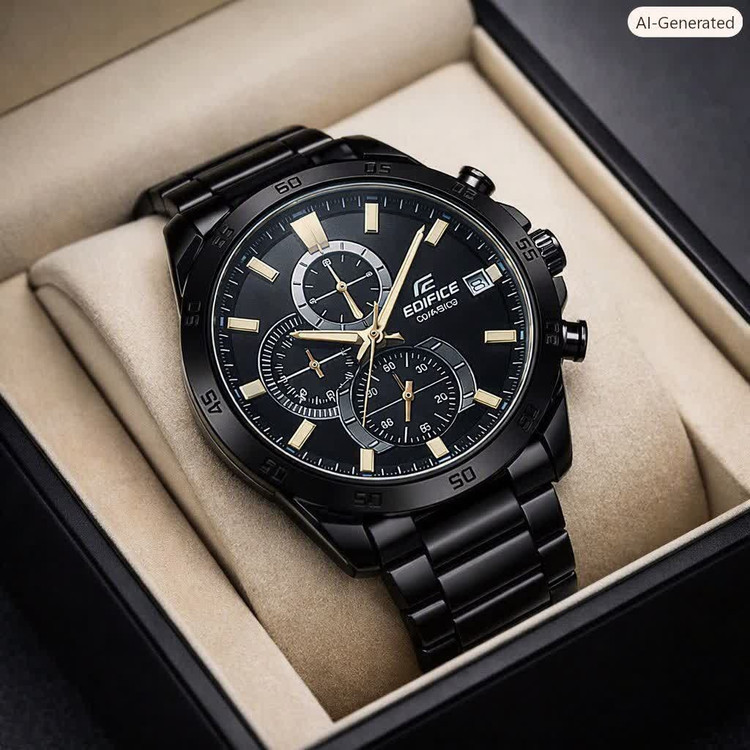 ساعت مچی مردانه کاسیو ادیفایس سه زمانه CASIO EDIFICE فول بلک+ جعبه